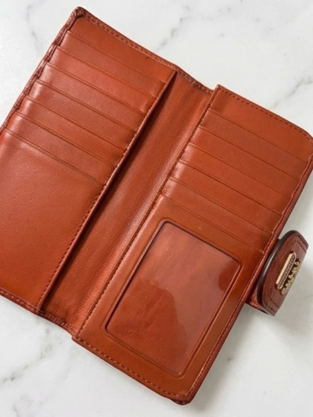 Coach Leather Wallet Clutch in Cognac Brown with Gold Hardware - Picture 3 of 6